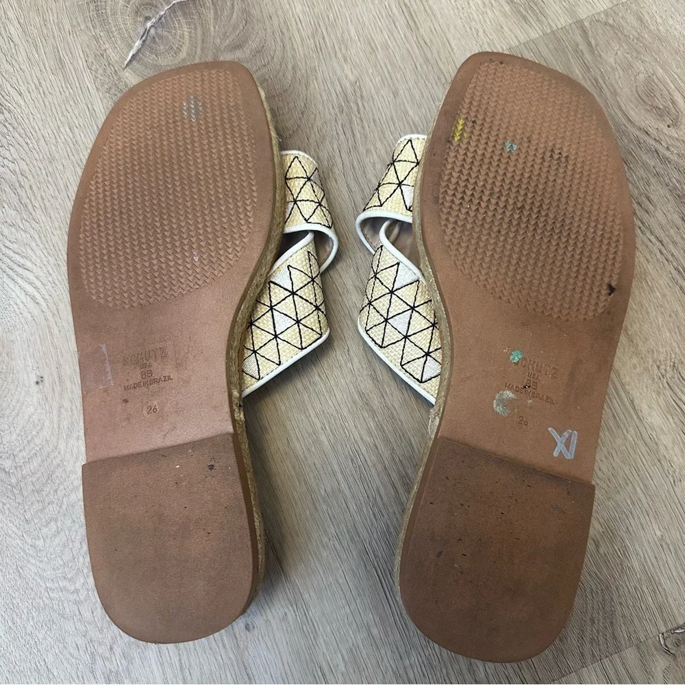 SCHUTZ Beige and Black Geometric Sandals